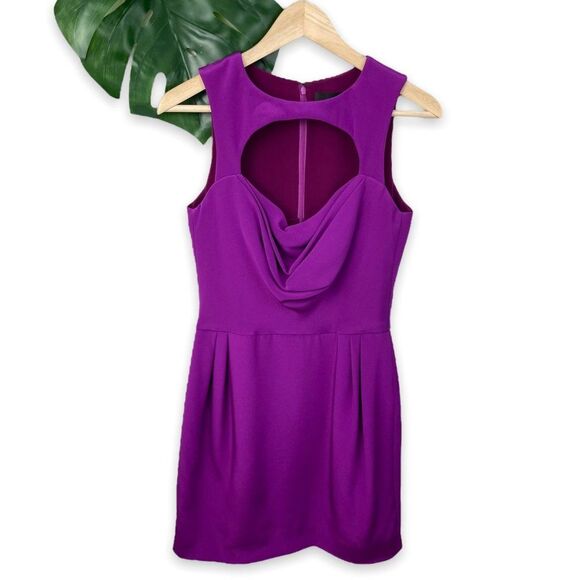 CUSHNIE ET OCHS Draped Silk Cutout Dress in Royal Purple - Picture 4 of 12